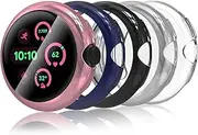 [Hianjoo] Case [5-Pack] Compatible with Google Pixel Watch 3 45mm (2024), Screen Protectors Full Around Slim Protective Case Cover - Clear, Black, Silver, Blue, Rose Pink
