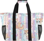 [sanluoli] Bag Foldable Large Beach Bag With Pockets with Handles Laundry Tote Bag, Cartoon Pastel Squirrels, 1 size