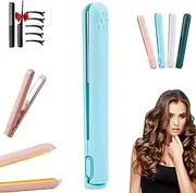 Dualglam Mini Dual-Purpose Curling Iron, Cozy Home Curling Iron Mini, 2-in-1 Mini Curling Wand & Flat Iron Hair Straightener for Short Hair, Portable USB Mini Ceramic Curling Iron (Blue)