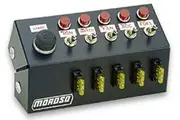 Moroso Switch Panel Aluminium Black 7in. Wide 4in. Tall Fused Lighted 1 Push Button 5 Toggle Switches Each