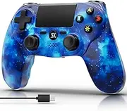 Wireless Controller for PS4, Gamepad for Playstation 4 with Double Vibration/6-Axis Sensor/Touch Pad/Headphone Jack, Ergonomic Non-Slip Grip Compatible with PlayStation 4/Slim/Pro (Galaxy Blue)