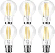 Geminilite B22 LED Light Bulbs Bayonet, Vintage Filament LED 8W = 80W Incandescent Replacement, A60 B22 2700K Warm White LED Bayonet Retro Filament Lamps, Not Dimmable, 6 Pack