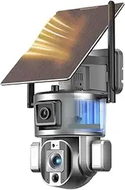 4K UHD Dual Scrceen 4G Solar Powered Camera Outdoor WiFi 20X Optical Zoom Two-Way Talk Human Auto Tracking CCTV Camera(4G 20XZoom 128G)