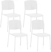 Giantex Plastic Dining Chair, Modern Kitchen Chairs w/Metal Legs, Curved Back, Stackable Armless Chairs, Side Chairs for Dining Room Living Room Home Office Restaurant (4, White, 46 x 54 x 84 cm)