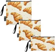 RPLIFE Beige Croissants Snack Bags and Sandwich Bag Reusable Washable Food Storage Pouch with Zipper for Kids Students Adults (Set of 3: S/M/L)