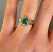 2.04 Ct Square Cut Natural Emerald Diamond Engagement Ring 14K solid Yellow gold