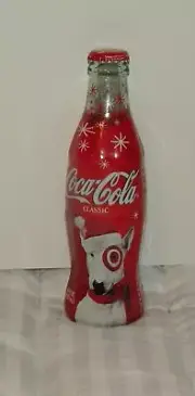 2004 COCA COLA TARGET DOG AND SANTA CHRISTMAS WRAPPED FULL BOTTLE