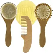 SWOOMEY Newborn Baby Hair Brush Comb Set Soft Wool Brush Wooden Comb Gentle Scalp Care Baby Bath