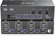 KVM Switch 3 Monitors 3 Computers 8K@60Hz, Camgeet HDMI and Displayport Triple Monitor KVM Switch,3 Monitor KVM with 4 USB 3.0 Ports for Keyboard Mouse Printer, Wired Remote and Power Adapter Included