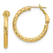 10K Yellow Gold 3X20 D/C Round Omega Back Hoop Earrings