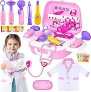 GINMIC Kids Doctor Play Kit, 22 Pieces Pretend Play Doctor Set with Roleplay Doctor Costume and Carry Case for Toddlers and Kids, Medical Dr Kit Toys