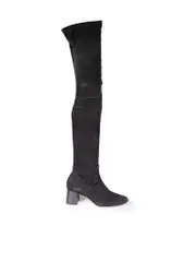 Black Over the Knee Suede Square Toe Boots