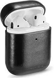 Air Smart Headphones Bluetooth Earphone Genuine Leather Crazy Horse Texture Earphone Protective Case for Apple AirPods(Red) (Color : Black)