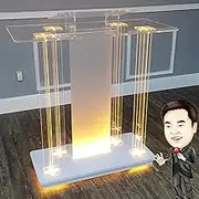Led Podium Stand Acrylic Pulpits for Churches, Portable Rolling Professional Speech Lectern with Reading Surface for Wedding Office Church Prayer Hotel