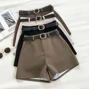 Plain High-Waist Shorts With Belt Black - S
