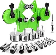 Diamond Hole Saw Kit 17PCS Drill Bits Sets with Double Suction Cups Guide Jig Fixture from 4mm-83mm Hollow Drill Set for Ceramic, Glass, Tile, Porcelain, Marble, Granite