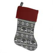 Northlight 19" Grey White Red Snowflakes & Reindeer Knit Christmas Stocking