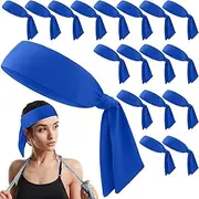 [Hiboom] 18 Pack Sports Tie Headband for Men Women, Ninja Karate Headbands, Athletic Sweatbands Elastic Hair Wrap Bands for Playing Tennis Basketball Soccer Running Cycling Rugby Yoga