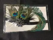 Peacock Feather Broach Elastic Headband NEW
