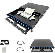 FYBOPTWU-12 Duplex Singlemode 24 Port LC Rack Mount Enclosure Box with Pigtails & Couplers, 24 Core LGX Patch Panel Box (Drawer Type Design) fits for 19" Racks Cabinet