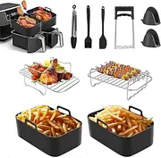 [CKLHCFF] Air Fryer Accessories，14 Pcs Ninja Foodi AF300UK，AF400UK & Other 7.6L-9.5L Dual Zone Air Fryers，Including Silicone Air Fryer Liners，Grill，Glove，Spatula，Brush，Clip，Silicone Tong，Black