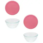 Pyrex 7402 6-Cup Sculpted Glass Bowls and 7402-PC Retro Pink Lids (2-Pack)