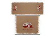 Burlap MERRY CHRISTMAS Camper Trailer Table Runner, 13" x 36"