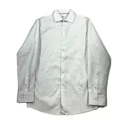 Bar III Slim Fit Dress Shirt Mens Small 14-14.5 Light Blue White Grid Print