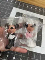 New Disney Mickey & Minnie Bride & Groom Wedding Cake Topper Figures Plastic 3”