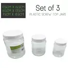 Set of 3 Plastic Screw Top Lid Jars Food Containers Reusable Kitchen Storage Box