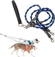 Double Bungee Leash - 1st Step Training Tool, Double Leash for Two Dogs - No Tangle, Dual Dog Leash with Tangle-Free Swivel (A-Blue/Black)