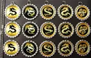 15 Special Assorted Dragon Silver Flat Bottle Cap Necklaces Set 01