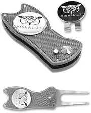 [VISUALIZE] Talon - All Metal Foldable Golf Divot (Pitch) Repair Tool with Pop-up Button and with Magnetic Ball Marker - Switchblade - Eco-Friendly