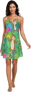 [RPLIFE] Playful Monkeys Jungle Green Lingerie Slip Dress, V Neck Sleeveless Night Shirts for Women, S-XXL