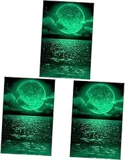 ERINGOGO 3pcs Large Size Fluorescent Moon Scene Stickers Glow-in-The-Dark Wall Decals for Bedroom
