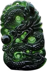 [Generic] Jade Dragon Necklace - Green Jades Pendant Necklace | Womens Green Lucky Jadeite Exquisite Craftsmanship Hand Carved Stone Chinese