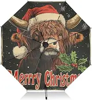 [RPLIFE] Compact Umbrella, Lightweight Durable Automatic Open/close Umbrella for Women, Travel Umbrellas for Rain, Wind and Sun, Highland Cow with Santa Hat