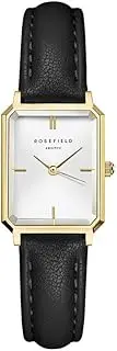 [Rosefield] Women's Octagon XS White Sunray Dial Gold-Tone Case Black Leather Strap OWBLG-O84 Dress Watch, White/Gold, 19.5x24mm