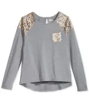 Epic Threads Big Kid Girls Sequin Long Sleeve Top Pewter Heather Size Large