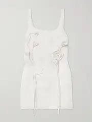 [Farm Rio] Farm Rio - Floral-appliquéd Linen Mini Dress - Off-white - small small Off-white