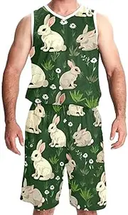 [KQNZT] Basketball Jerseys Shorts Sport Set, Jerseys for Men, Men's Athletic Basketball Jersey, Rabbit Cartoon Easter