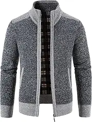 [JEShifangjiusu] Men'S Cardigan Sweaters Workout Full Zip Up Stand Collar Fleece Casual Knitted Sweater With 2 Front Pockets
