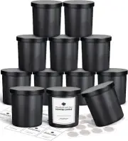 12 Pack 10Oz Glass Candle Jars with Lids and Sticky Labels, Empty Candle Jars fo