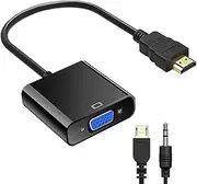 HDMI to VGA Adapter, HDMI to VGA Converter, Gold-Plated Interface with Audio/Power Interface and Cable, Compatible with Computer, Laptop, Monitor, Projector, HDTV, Chromebook, Xbox and More