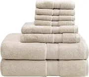 Madison Park Signature 800GSM 100% Cotton Luxury Bath Towels,Oversized Linen Cotton Bath Towel Sets, 8-Piece Include 2 Bath Towels, 2 Hand Towels & 4 Wash Towels, Natural