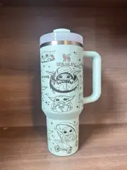 Baby Yoda Inspired engraved Stanley 40oz tumbler stainless steel with handle