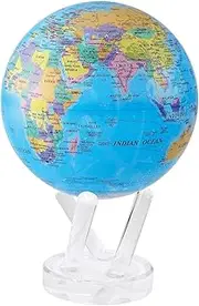 MOVA Globe Political Map Blue 4.5" with base, Solar Powered Rotating Globe No Need of Battery or Chord, Unique Gift and Decoration