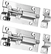 2 Pack Door Security Slide Latch Lock, Heavy Duty Solid Thicken Steel, 5 inch Gate Barrel Bolt, Brushed Nickle Finish Door Latch Sliding Lock (Silver) (2 x 5 inch)