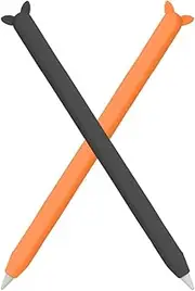 Mizi (2 Pack) Case for Apple Pencil 2nd Generation & Apple Pencil Pro (2024) Cover Premium Silicone Sleeve Skin, USB Charging/Double Tap & Attaching Magnetically - (Black/Orange)