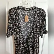 Natural Life Deadstock Floral Maxi Robe Small Brown Dark Cottagecore Peasant